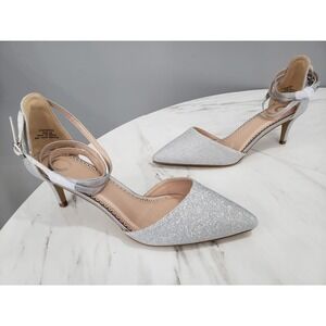 NEW SIZE 12‎ Luela Silver Glitter Pumps D'Orsay Heels Ankle Strap glam bling